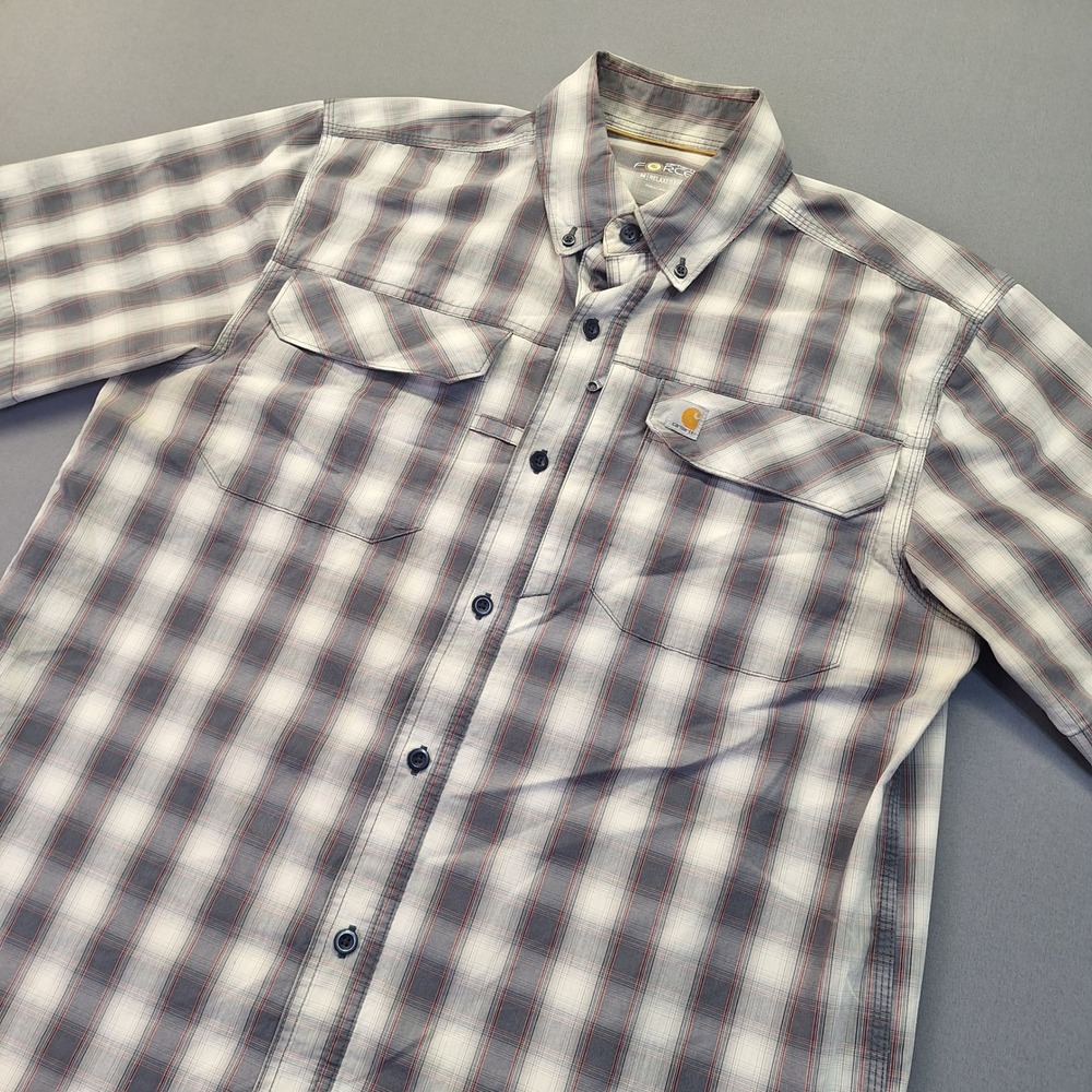 Carhartt Force Mens Gray Plaid Short Sleeve Relaxed Fit Work Shirt 104258 BLS M